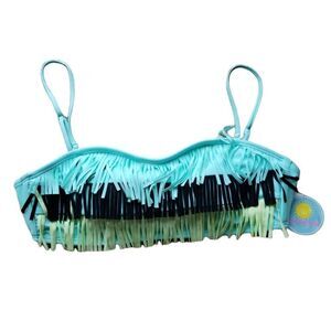 ISLAND Soul Tassel Fringe Bandeau Padded Blue Black Green Bikini Top NWT…
